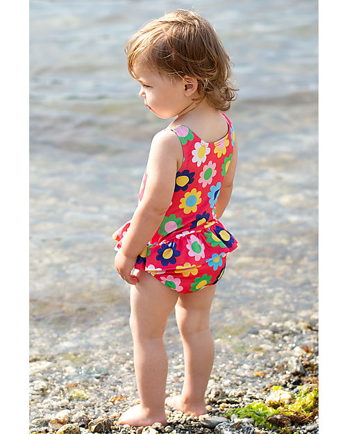 Frugi Costume da Bagno Intero Newlyn Nappy - Watermelon Flower Power - Eco-Friendly Costumi Interi