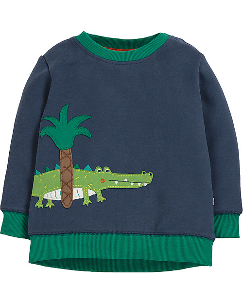 Frugi Felpa a Girocollo Jump About, Blu/Crocodillo - Cotone Bio Felpe