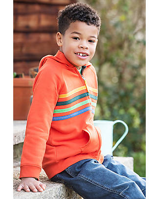 Frugi Felpa con Cappuccio Hayle - Rosso Fuoco/Righe - 100% Cotone Organico GOTS Felpe