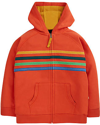 Frugi Felpa con Cappuccio Hayle - Rosso Fuoco/Righe - 100% Cotone Organico GOTS Felpe