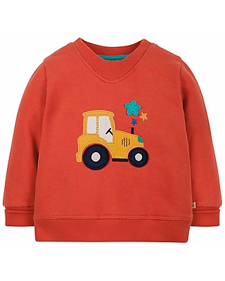 Frugi Felpa Easy-On con Collo Elasticizzato - Rosso/Trattore - Cotone bio Felpe