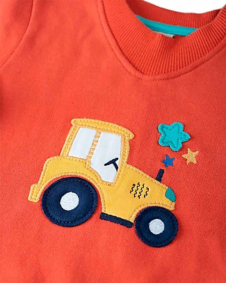 Frugi Felpa Easy-On con Collo Elasticizzato - Rosso/Trattore - Cotone bio Felpe