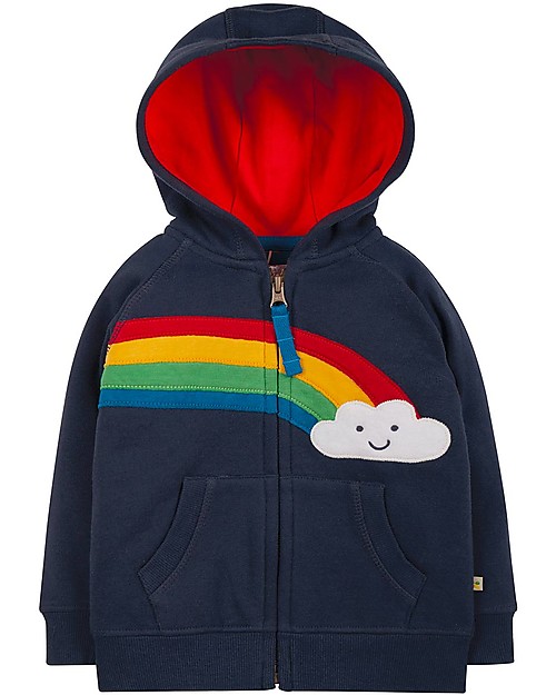Frugi Felpa Hayle con Cappuccio - Indaco/Arcobaleno - Cotone Bio Felpe