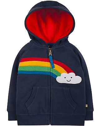 Frugi Felpa Hayle con Cappuccio - Indaco/Arcobaleno - Cotone Bio Felpe