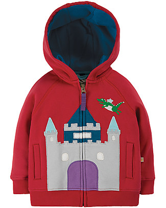 Frugi Felpa Hayle con Cappuccio - Rosso/Castello - Cotone Bio Felpe