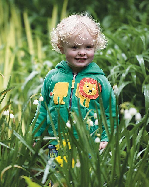 Frugi Felpa Hayle con Cappuccio, Verde/Leone - 100% cotone bio Felpe