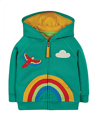 Frugi Felpa Helford con Cappuccio - Verde Smeraldo/Arcobaleno - Cotone Bio Felpe