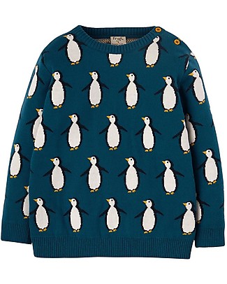 Frugi Felpa Jolly Blu Scuro - Pinguini - 100% Cotone Organico GOTS Maglioni