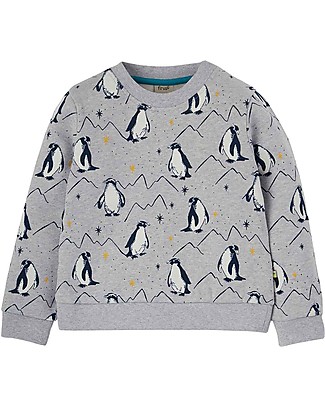 Frugi Felpa Rex Grigia - Pinguini - 100% Cotone Organico GOTS Maglioni