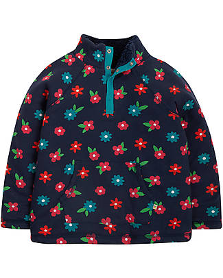 Frugi Felpa Snuggle Fleece con Rivestimento in Pile - Blu Indaco/Fiori - Cotone Organico Felpe