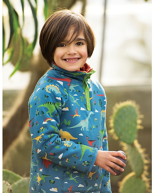 Frugi Felpa Snuggle Fleece con Rivestimento in Pile, Jurassic Lands - Cotone bio Felpe