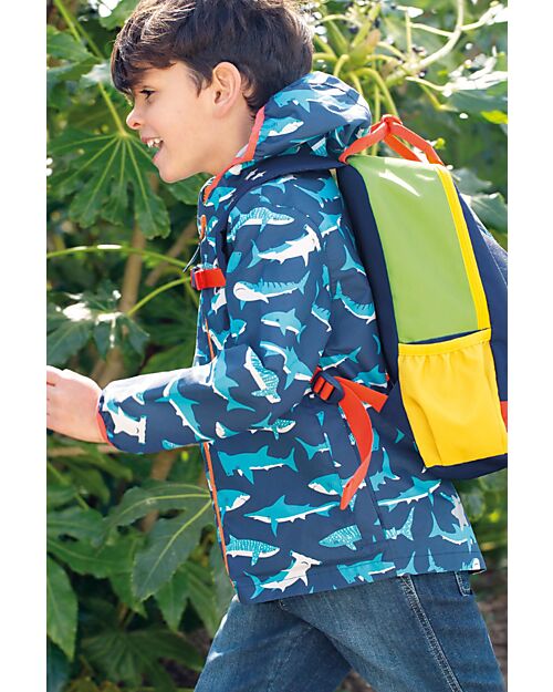 Frugi Giacca Impermeabile con Squali - Blu - Bottiglie Riciclate Impermeabili