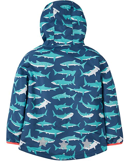 Frugi Giacca Impermeabile con Squali - Blu - Bottiglie Riciclate Impermeabili