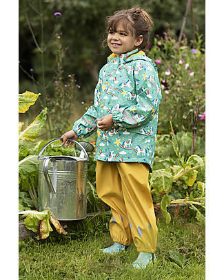 Frugi Giacca Impermeabile Foderata Puddle Buster - Acqua/Unicorni - Cuciture Saldate! Giacche