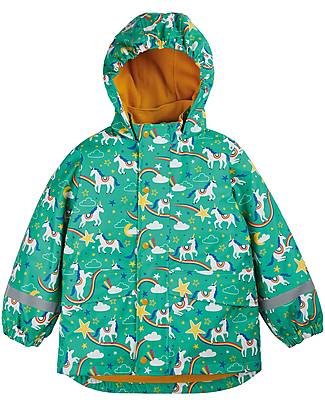 Frugi Giacca Impermeabile Foderata Puddle Buster - Acqua/Unicorni - Cuciture Saldate! Impermeabili