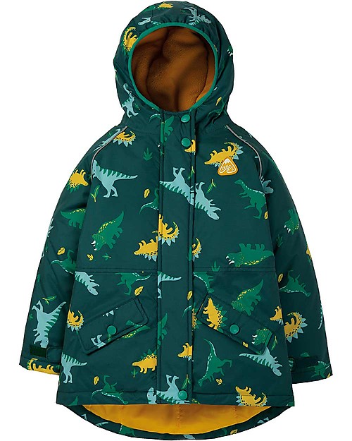 Frugi Giacca Impermeabile Imbottita Explorer, Giant Dino Field - 100% Materiale Riciclato! Impermeabili