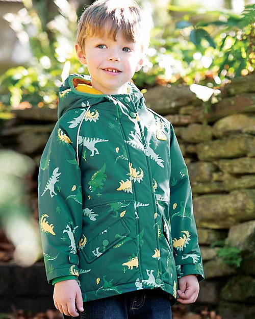 Frugi Giacca Impermeabile Imbottita Explorer, Giant Dino Field - 100% Materiale Riciclato! Impermeabili