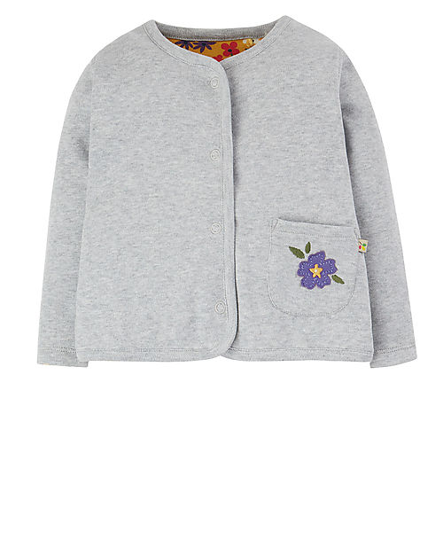 Frugi Giacca Reversibile Joyful - Grigio/Fiori - 100% Cotone Organico GOTS Cardigan