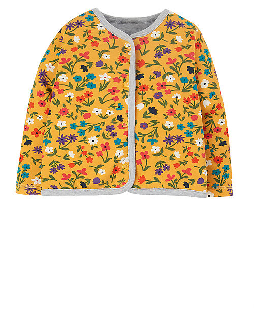 Frugi Giacca Reversibile Joyful - Grigio/Fiori - 100% Cotone Organico GOTS Cardigan