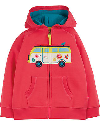 Frugi Harley Zip Up Hoody - Watermelon/Campervan - GOTS Organic Cotton Brushback Fleece Sweatshirts