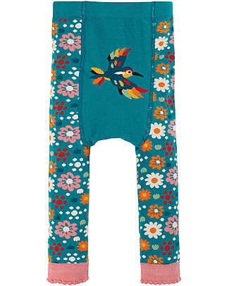 Frugi Leggings in Maglia - Blu/Fiori - Cotone bio Leggings