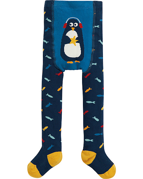 Frugi Leggings in Maglia, Pesci multicolor/Pinguino - 100% cotone bio (morbidissimi e non pizzicano) Calze