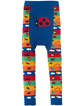 Frugi Leggings in Maglia - Righe Multicolore/Coccinelle - Cotone bio Leggings