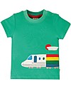 Frugi Maglia a Maniche Corte con Applique e Bottoncini Cooper - Treno/Verde Acqua - Cotone bio T-shirt