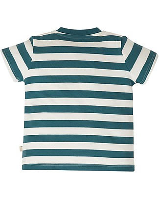 Frugi Maglia a Maniche Corte con Applique e Bottoncini Little Wheels - Righe/Trattore - Cotone bio Top