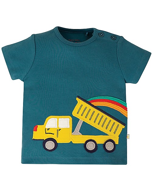 Frugi Maglia a Maniche Corte con Applique e Bottoncini Scout - Steely Blue/Camion - 100%  cotone bio T-shirt
