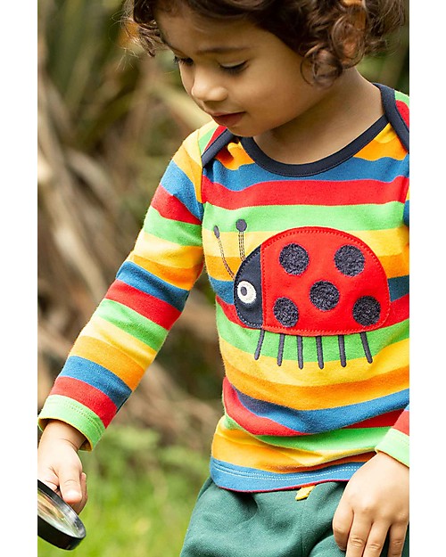 Frugi Maglia a Maniche Lunghe Bobby - Righe Multicolore - Coccinella - Cotone Bio Maglie Manica Lunga
