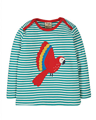 Frugi Maglia a Maniche Lunghe Bobby - Righe/Pappagallo - 100% cotone bio Maglie Manica Lunga