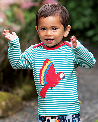 Frugi Maglia a Maniche Lunghe Bobby - Righe/Pappagallo - 100% cotone bio Maglie Manica Lunga