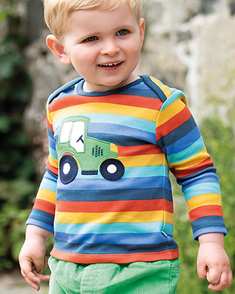 Frugi Maglia a Righe Sketch Stitch con Trattore - 100% Cotone Bio bambino