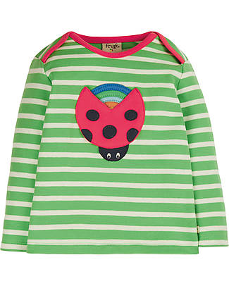 Frugi Maglia a Maniche Lunghe Bobby - Righe Verdi/Coccinella - Cotone Bio Maglie Manica Lunga