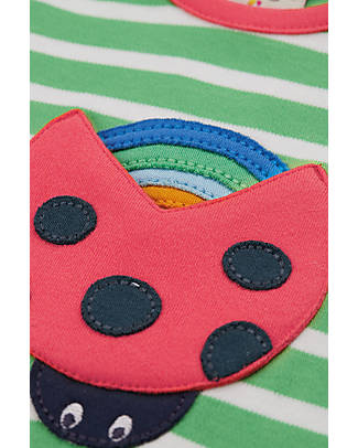 Frugi Maglia a Maniche Lunghe Bobby - Righe Verdi/Coccinella - Cotone Bio Maglie Manica Lunga