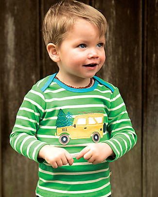 Frugi Maglia a Maniche Lunghe Bobby - Verde/Camion - 100% cotone bio Maglie Manica Lunga