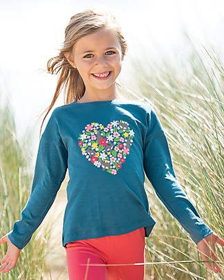 Frugi Maglia a Maniche Lunghe Effetto Fiammato Bethany Boxy - Steely Blue/Cuore - Cotone bio Top
