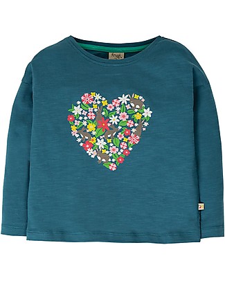 Frugi Maglia a Maniche Lunghe Effetto Fiammato Bethany Boxy - Steely Blue/Cuore - Cotone bio Top
