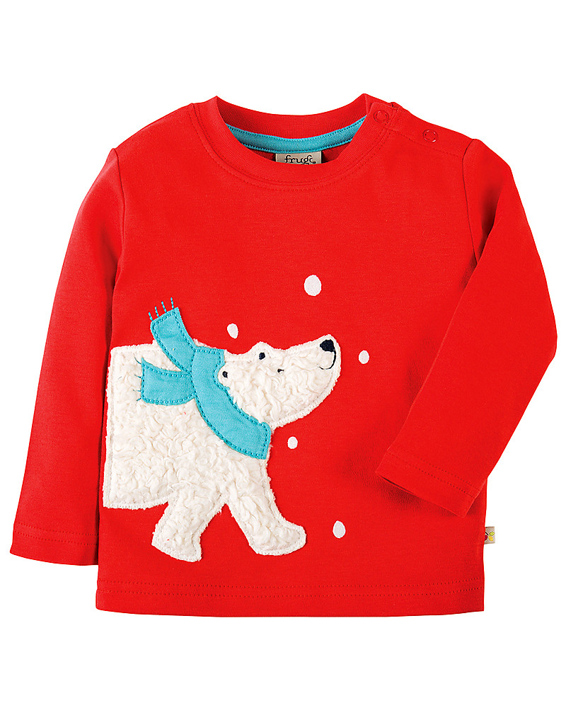 Frugi Maglia a Maniche Lunghe Rossa Orso polare 100% cotone bio Top