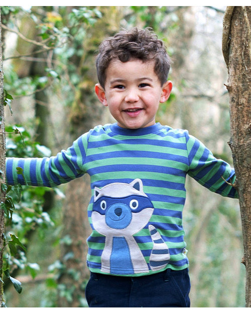 Frugi Maglia a Righe con Procione - 100% Cotone Bio T-shirt