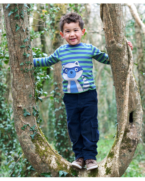Frugi Maglia a Righe con Procione - 100% Cotone Bio T-shirt