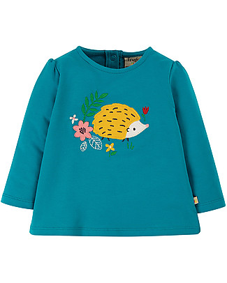 Frugi Maglia Bimba con Applique Alana - Blu/Riccio - Cotone bio Maglie Manica Lunga