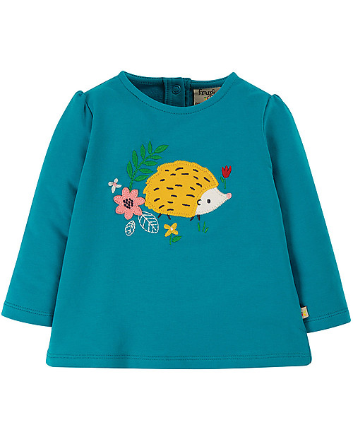 Frugi Maglia Bimba con Applique Alana - Blu/Riccio - Cotone bio Maglie Manica Lunga