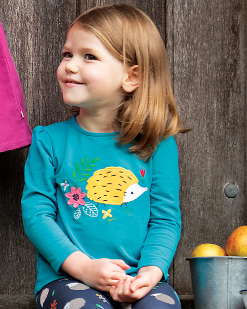 Frugi Maglia Bimba con Applique Alana - Blu/Riccio - Cotone bio Maglie Manica Lunga