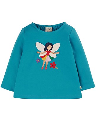 Frugi Maglia Bimba con Applique Connie - Blu/Fatina - Cotone bio Maglie Manica Lunga