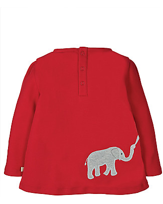 Frugi Maglia Bimba con Applique Connie - Rosso/Elefante - Cotone bio Maglie Manica Lunga