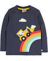 Frugi Maglia con Applique Adventure - Blu Indaco/Arcobaleno e Ruspa - Cotone bio Maglie Manica Lunga