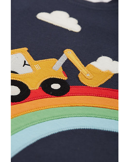 Frugi Maglia con Applique Adventure - Blu Indaco/Arcobaleno e Ruspa - Cotone bio Maglie Manica Lunga