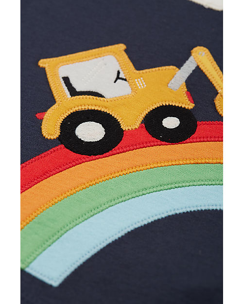 Frugi Maglia con Applique Adventure - Blu Indaco/Arcobaleno e Ruspa - Cotone bio Maglie Manica Lunga